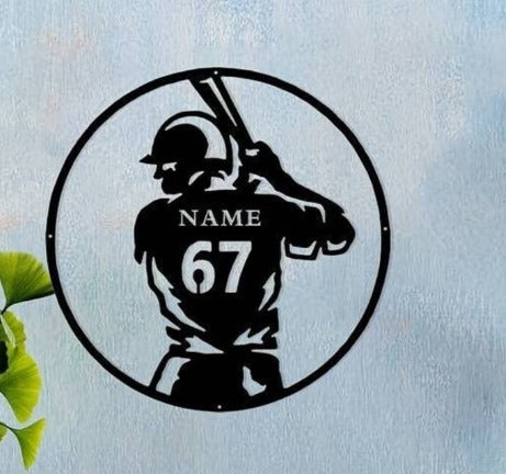 Cricket Champion Metal Wall Art – Personalized Name & Jersey Number Decor