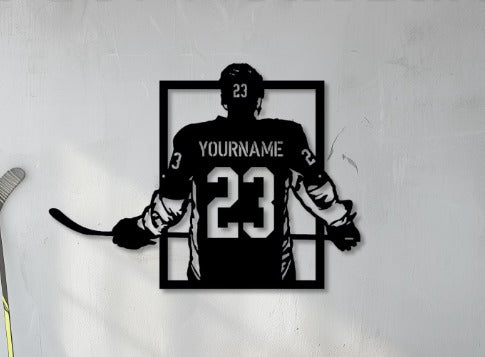 Personalized Hockey Player Metal Wall Art – Custom Name & Jersey Number Decor