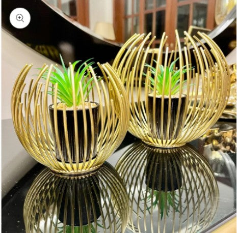 Metallic Golden Globe Decor With Planter Inside