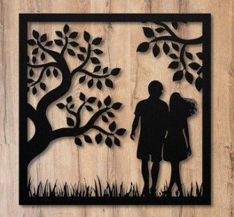Love Under the Tree Metal Wall Art – Romantic Couple & Tree Silhouette Decor
