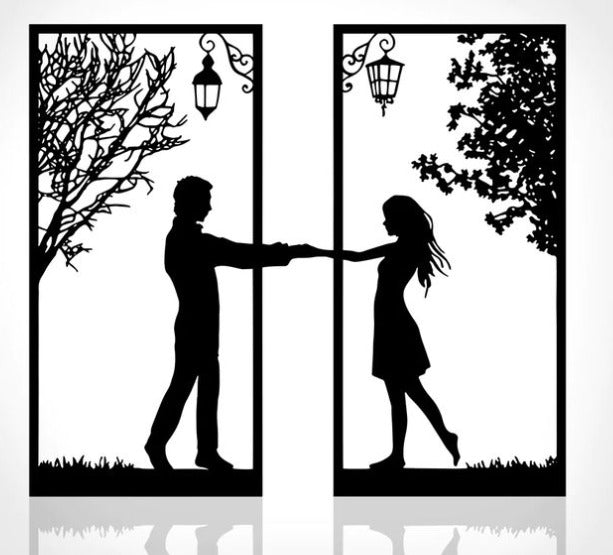 Two Souls One Love Metal Wall Art – Elegant Couple Silhouette Home Decor