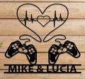 Gaming Couple Love Metal Wall Art – Personalized Names & Heartbeat Controller Decor