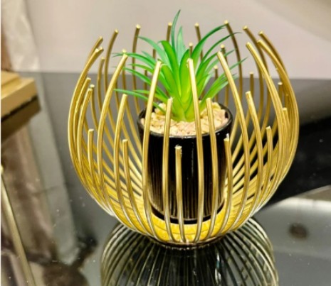 Metallic Golden Globe Decor With Planter Inside